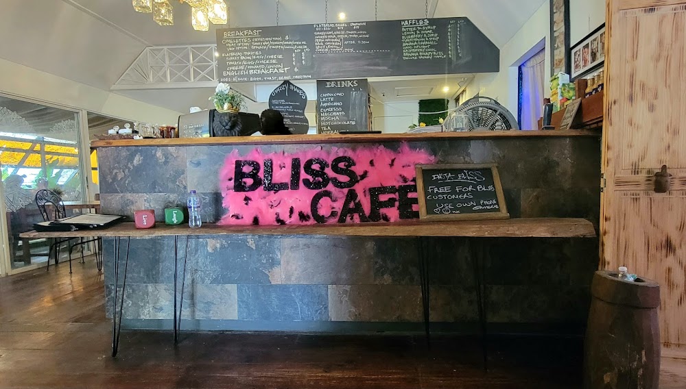 bliss café front counter with menu above