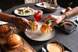 cake with food with coffee in foreground
