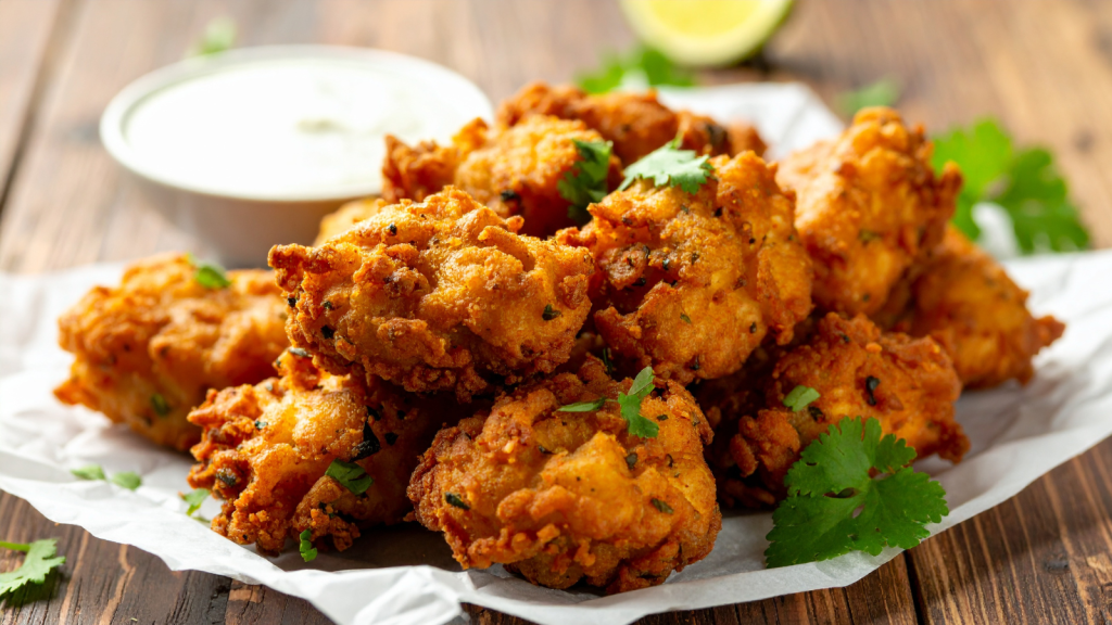 Bajan food - fish cakes on a plate
